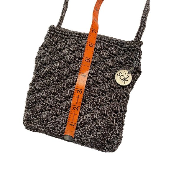 The Sak Pewter Gray Metallic Crochet Crossbody Small Shoulder Bag Boho Purse - Picture 6 of 9